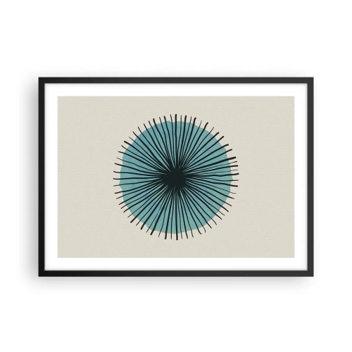Poster in cornice nera - Forma circolare astratta con raggi blu - 70x50cm - Radiosamente nel blu - Decorazione murale moderna per soggiorno e camera da letto ARTTOR