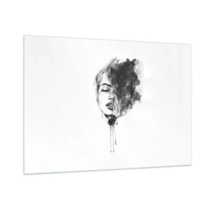 Quadro su vetro - Ritratto in bianco e nero di una donna con un'ombra astratta - 100x70cm - Cosa sogna la ragazza - Decorazione murale moderna per soggiorno e camera da letto ARTTOR