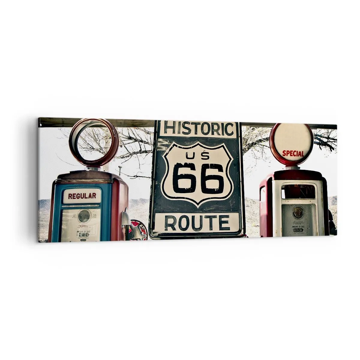 Quadro su tela - Stampe su Tela - Stazione di servizio storica della Route 66 - 140x50cm - Viaggio retro americano - Decorazione murale moderna per soggiorno e camera da letto ARTTOR