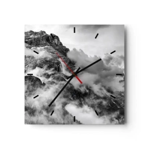 Orologio da parete - Orologio in Vetro - Vista in bianco e nero delle montagne circondate dalle nuvole - 30x30cm - Belli e terribili - Decorazione murale moderna per soggiorno e camera da letto ARTTOR
