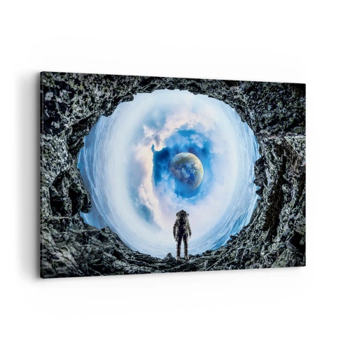 Quadro su tela - Stampe su Tela - Astronauta contro un paesaggio spaziale con la Terra sullo sfondo - 120x80cm - Già vicino a casa - Decorazione murale moderna per soggiorno e camera da letto ARTTOR