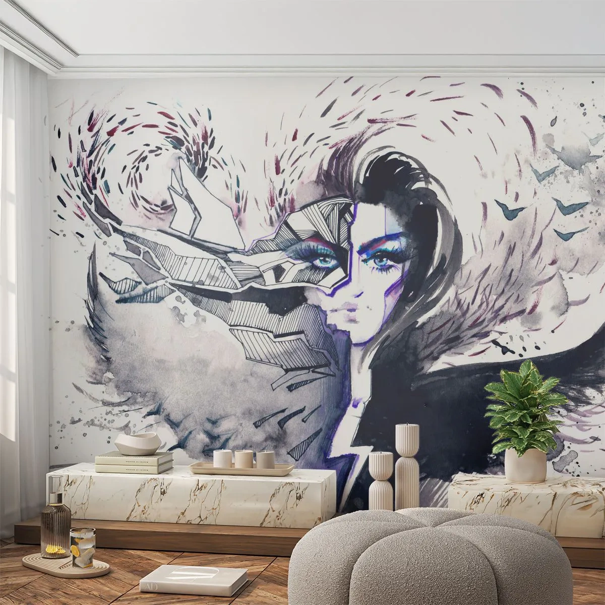 Fotomurali Premium Sand - Bella e demoniaca - Astrazione, Donna, Occhi femminili - 150x105 cm