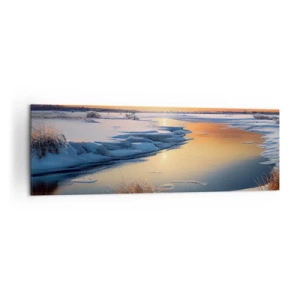 Quadro su tela - Stampe su Tela - Paesaggio invernale con un fiume al tramonto - 160x50cm - Tramonto invernale - Decorazione murale moderna per soggiorno e camera da letto ARTTOR