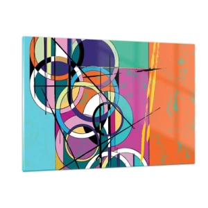 Quadro su vetro - Astrazione colorata con forme geometriche e cerchi - 120x80cm - Un cerchio dietro l'altro - Decorazione murale moderna per soggiorno e camera da letto ARTTOR