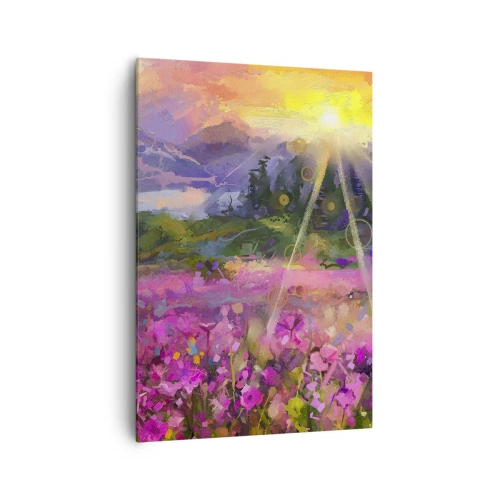 Quadro su tela - Stampe su Tela - Un pittoresco prato sotto i raggi del sole al tramonto - 70x100cm - Nella valle sotto la cura del sole - Decorazione murale moderna per soggiorno e camera da letto ARTTOR