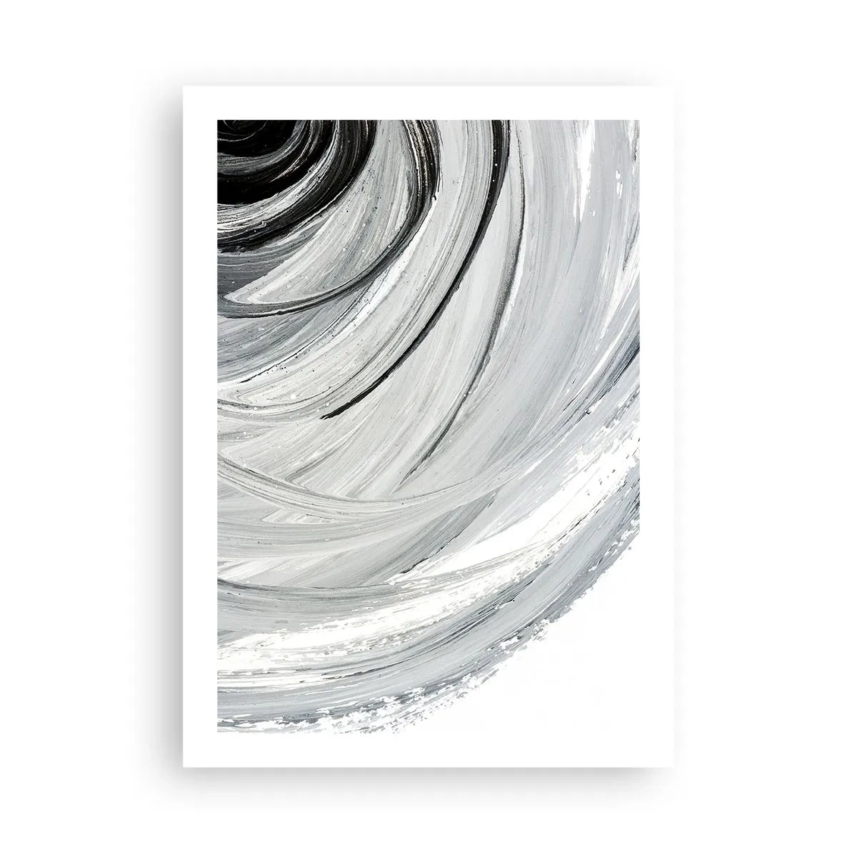 Poster - Astrazione dinamica nelle tonalità del nero, bianco e grigio - 50x70cm - Composizione orbitale - Decorazione murale moderna per soggiorno e camera da letto ARTTOR