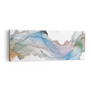 Quadro su tela - Stampe su Tela - Un paesaggio delicato con montagne, acqua e una barca - 140x50cm - Verso i monti di cristallo - Decorazione murale moderna per soggiorno e camera da letto ARTTOR