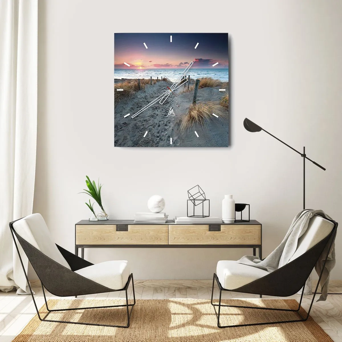 Orologio da parete - Orologio in Vetro - Sentiero che porta alla spiaggia al tramonto - 30x30cm - Hai versato un arcobaleno di luce radiosa... - Decorazione murale moderna per soggiorno e camera da letto ARTTOR