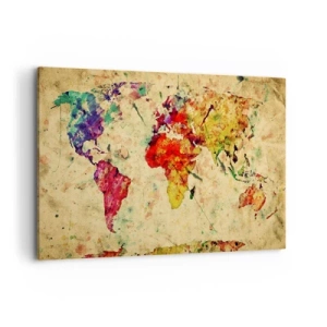 Quadro su tela - Stampe su Tela - Un'interpretazione artistica e colorata della mappa del mondo - 120x80cm - La vita come la carta colorata di una mappa - Decorazione murale moderna per soggiorno e camera da letto ARTTOR