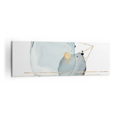 Quadro su tela - Stampe su Tela - Forme astratte nei toni del blu e dell'oro su sfondo bianco - 160x50cm - Studio di goccia - Decorazione murale moderna per soggiorno e camera da letto ARTTOR