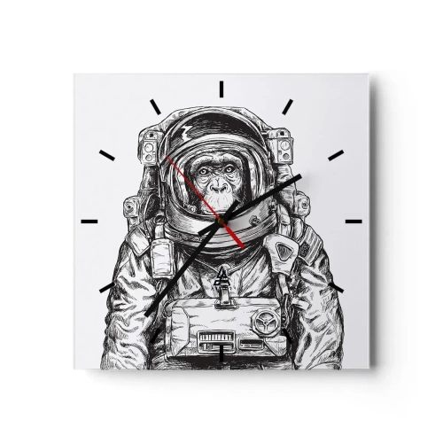Orologio da parete - Orologio in Vetro - Immagine di un astronauta in tuta spaziale con la testa di una scimmia - 30x30cm - Evoluzione alternativa - Decorazione murale moderna per soggiorno e camera da letto ARTTOR