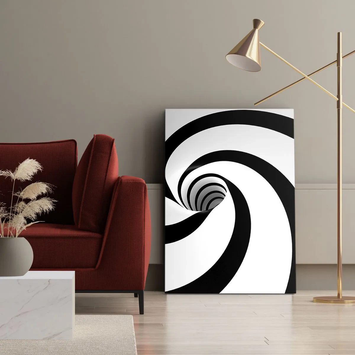 Quadro su tela - Stampe su Tela - Spirale astratta in bianco e nero con effetto vortice - 80x120cm - Lasciarsi andare al vortice? - Decorazione murale moderna per soggiorno e camera da letto ARTTOR