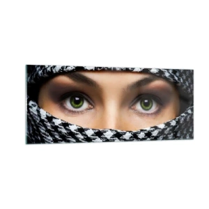 Quadro su vetro - Ritratto di bellezza velata con gli occhi verdi - 100x40 cm