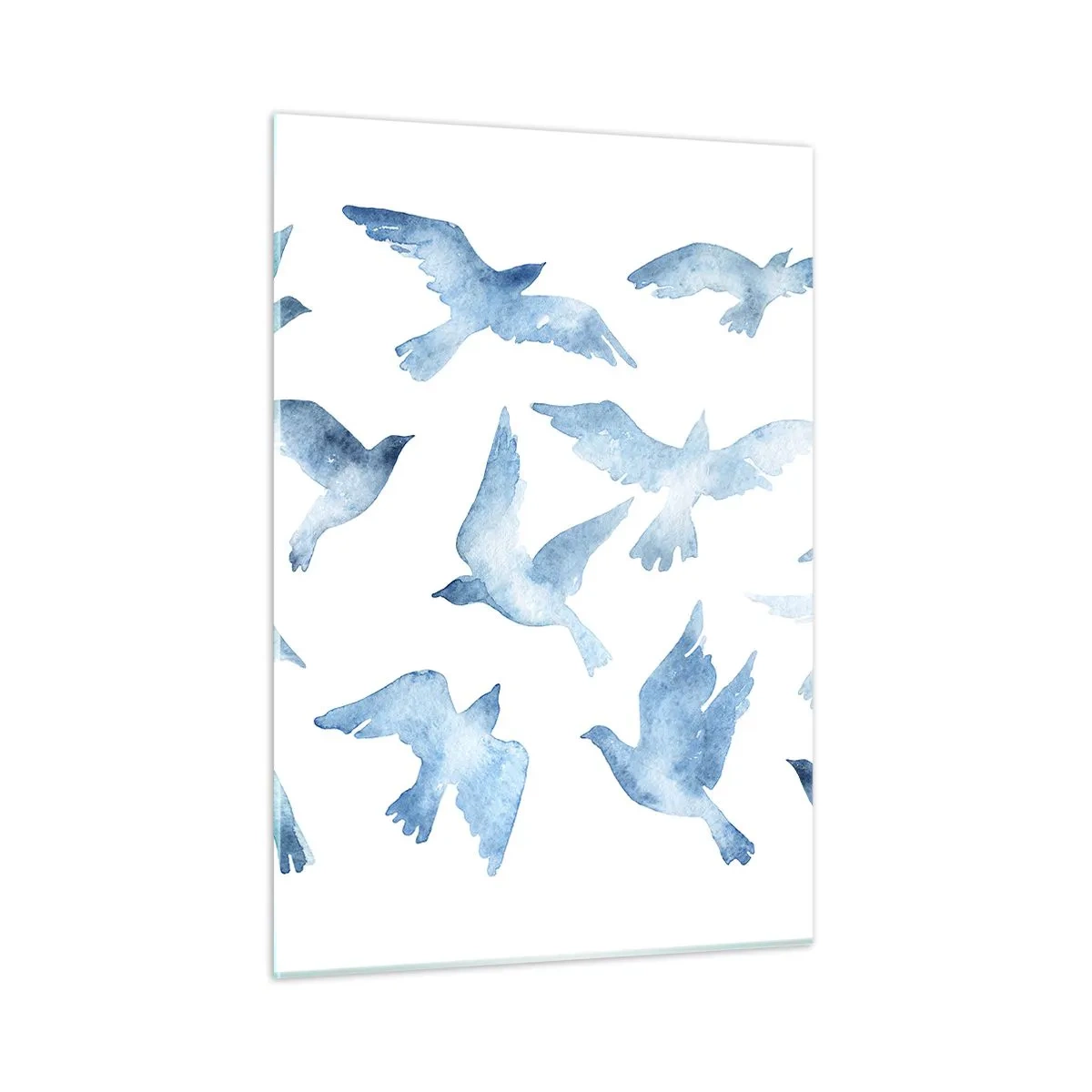 Quadro su vetro - Illustrazione di uccelli blu su sfondo bianco - 50x70cm - Uccelli del cielo - Decorazione murale moderna per soggiorno e camera da letto ARTTOR