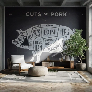 Fotomurali Standard Eco - Il sillabario del macellaio - Gastronomia, Maiale animale, Maiale - 250x175 cm