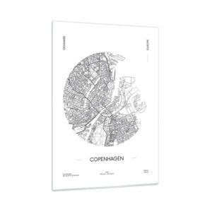 Quadro su vetro - Una mappa di Copenaghen sotto forma di schizzo grafico di una strada - 50x70cm - Anatomia di Copenaghen - Decorazione murale moderna per soggiorno e camera da letto ARTTOR