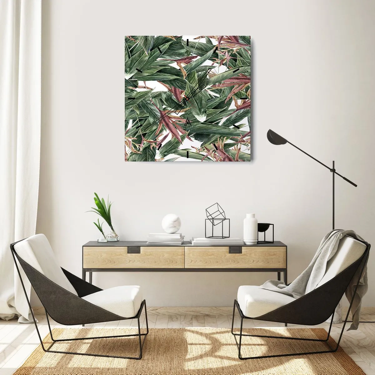 Orologio da parete - Orologio in Vetro - Macchia smeraldo e lilla - 40x40 cm