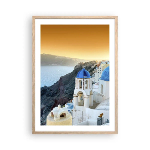 Poster in cornice rovere chiaro - Santorini: aggrappate alle rocce - 50x70 cm