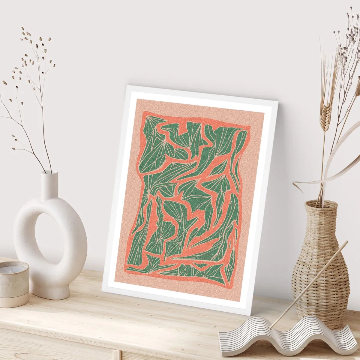 Poster in cornice bianca - La lotta tra il corallo e il verde - 40x50 cm