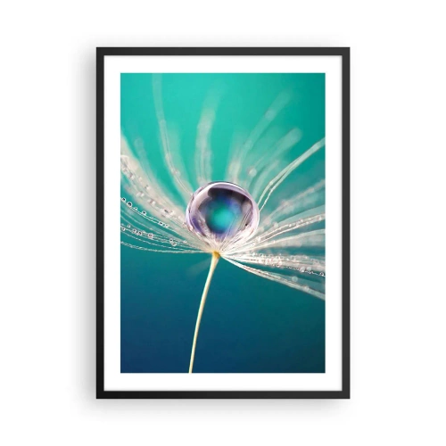 Poster in cornice nera - Macrofotografia di una goccia d'acqua su un dente di leone - 50x70cm - Attimo mistico - Decorazione murale moderna per soggiorno e camera da letto ARTTOR