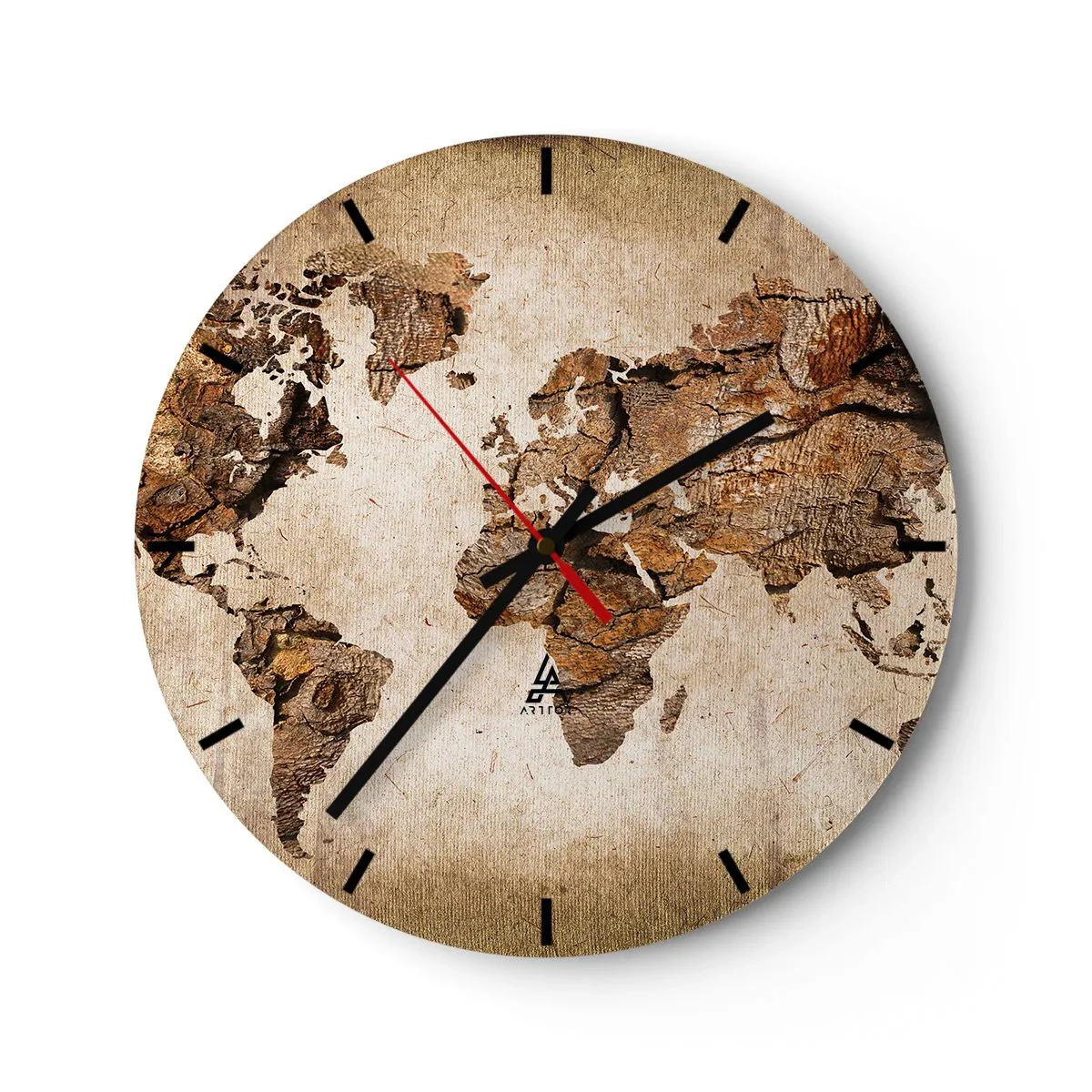 Orologio da parete - Orologio in Vetro - Quadrante dell'orologio con motivo di mappa del mondo in stile rustico - 30x30cm - Alla scoperta del mondo - Decorazione murale moderna per soggiorno, cucina e camera da letto ARTTOR
