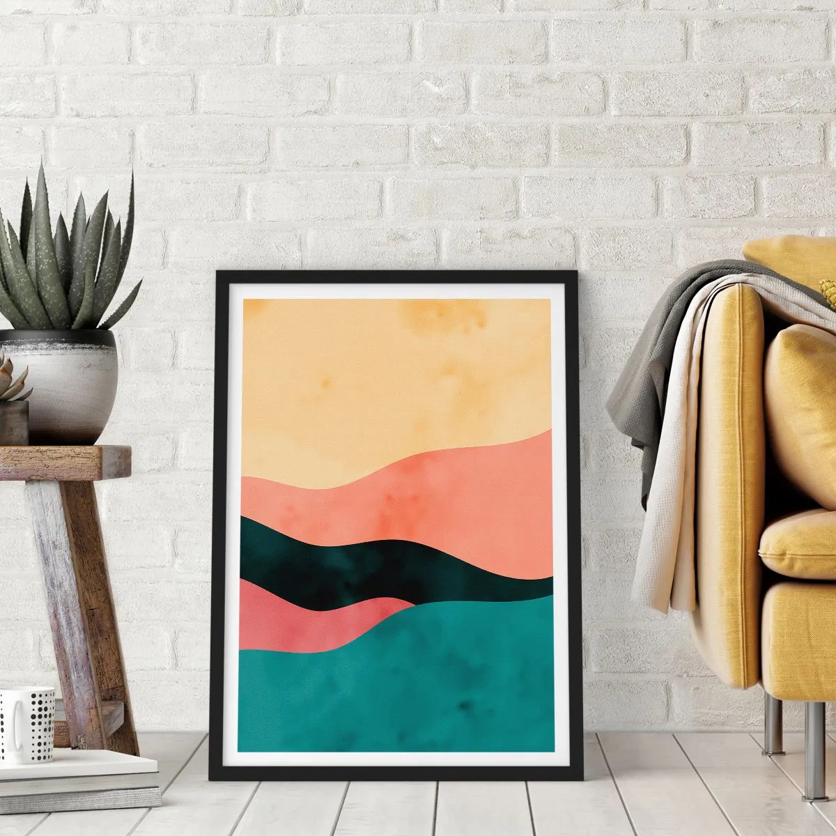 Poster in cornice nera - Onde astratte colorate in tonalità pastello - 50x70cm - Difformità conforme - Decorazione murale moderna per soggiorno e camera da letto ARTTOR