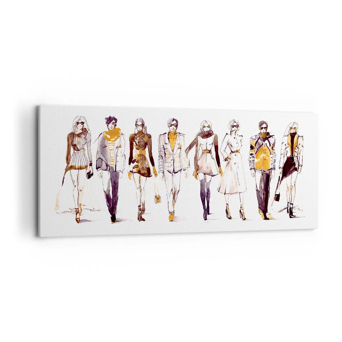 Quadro su tela - Stampe su Tela - Schizzo di un gruppo di persone in abiti alla moda - 120x50cm - Chic naturale, eleganza casual - Decorazione murale moderna per soggiorno e camera da letto ARTTOR