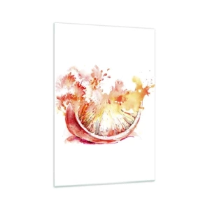 Quadro su vetro - Una fetta di pompelmo acquerellata dai colori vivaci - 70x100cm - Succoso rinfresco - Decorazione murale moderna per soggiorno e camera da letto ARTTOR