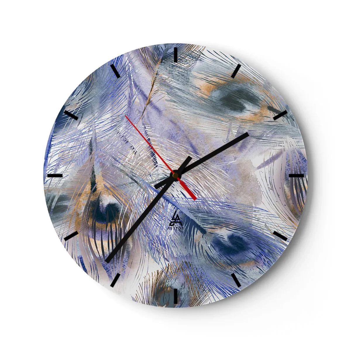 Orologio da parete - Orologio in Vetro - Una composizione ispirata alle piume di pavone in uno stile artistico - 30x30cm - Composizione a occhio di pavone - Decorazione murale moderna per soggiorno, cucina e camera da letto ARTTOR
