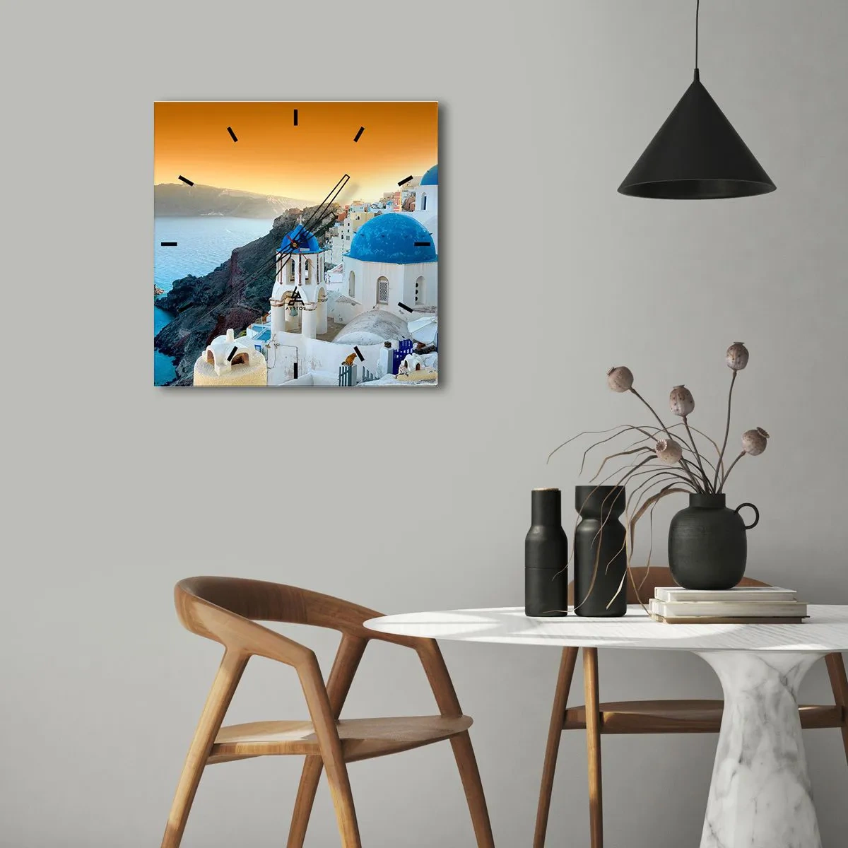 Orologio da parete - Orologio in Vetro - Santorini: aggrappate alle rocce - 40x40 cm