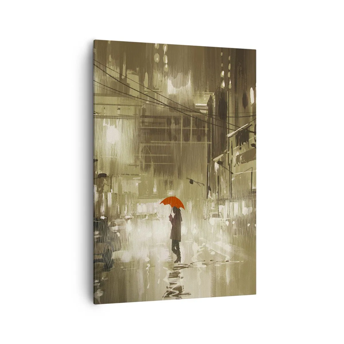 Quadro su tela - Stampe su Tela - Una figura con un ombrello rosso in una città piovosa - 70x100cm - Sola ma non solitaria - Decorazione murale moderna per soggiorno e camera da letto ARTTOR