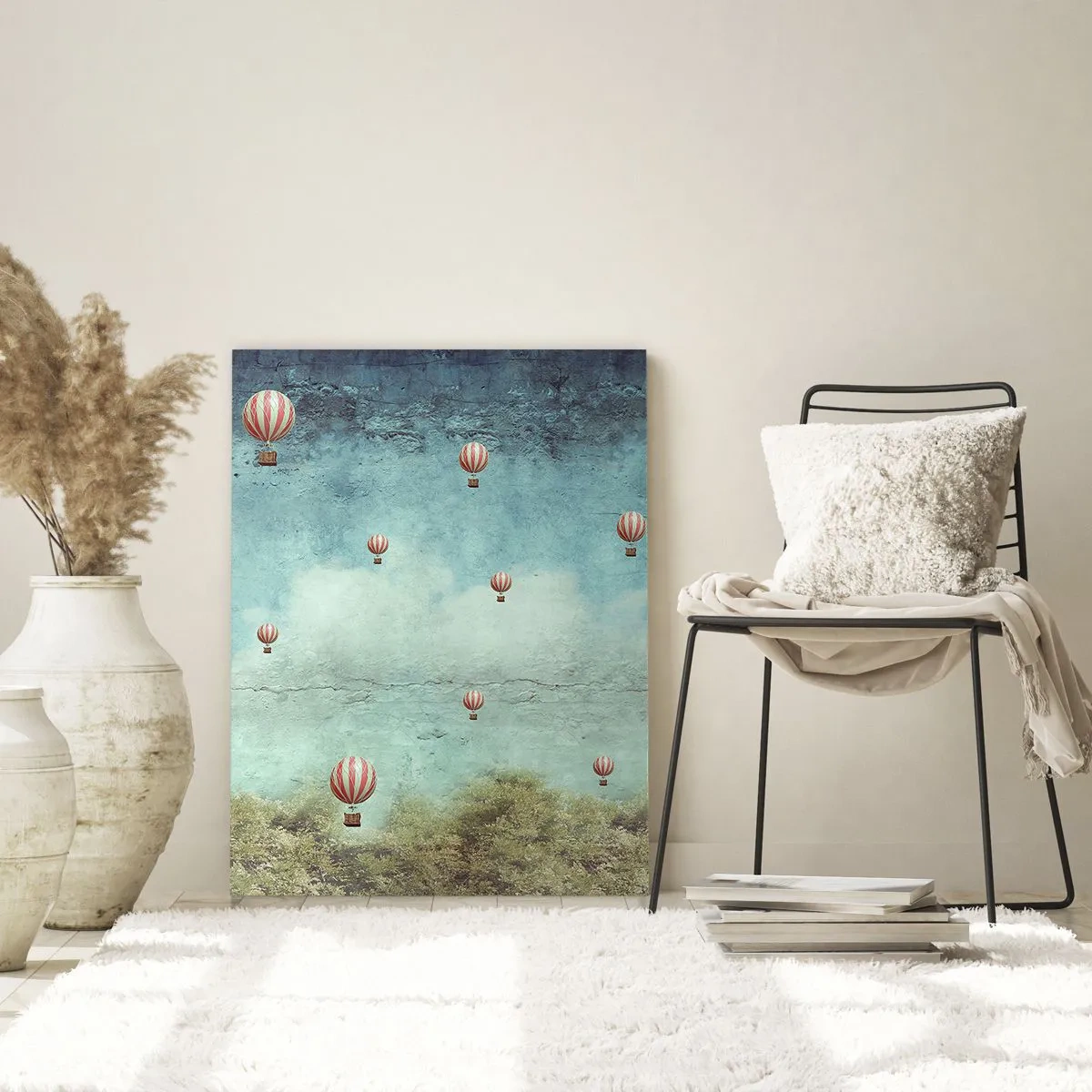 Quadro su vetro - Palloncini che fluttuano su un paesaggio verde - 50x70cm - Liberi dal tumulto della vita - Decorazione murale moderna per soggiorno e camera da letto ARTTOR
