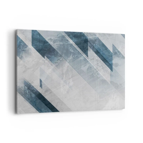 Quadro su tela - Stampe su Tela - Linee astratte in tonalità di grigio e blu - 100x70cm - Composizione spaziale: movimento in grigio - Decorazione murale moderna per soggiorno e camera da letto ARTTOR