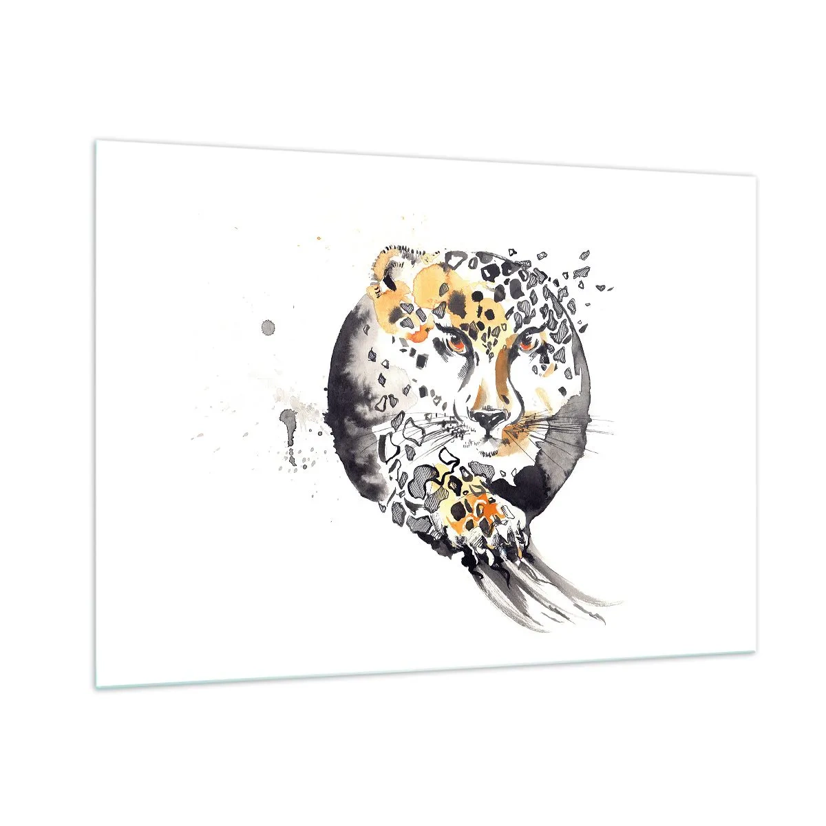 Quadro su vetro - Leopardo in una composizione dinamica e astratta - 100x70cm - Bellezza predatrice - Decorazione murale moderna per soggiorno e camera da letto ARTTOR