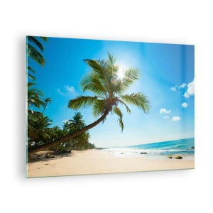 Quadro su vetro - Spiaggia tropicale con palme e cielo azzurro - 70x50cm - Non farlo vedere a nessuno - Decorazione murale moderna per soggiorno e camera da letto ARTTOR