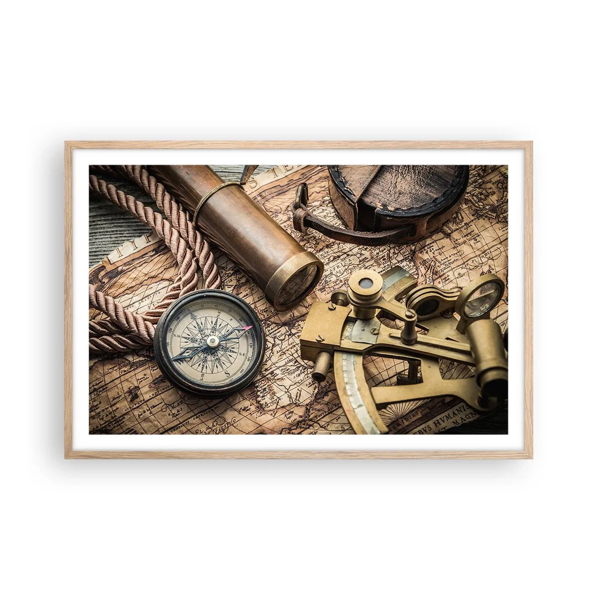 Poster in cornice rovere chiaro - Traccia la rotta - 91x61 cm