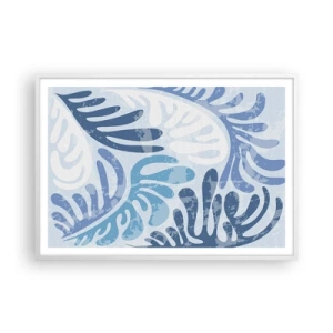 Poster in cornice bianca - Felci blu - 100x70 cm