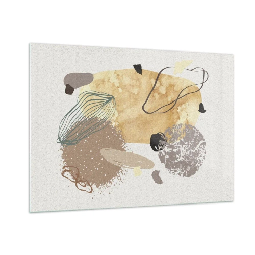 Quadro su vetro - Astrazione beige e marrone con forme irregolari - 100x70cm - Schizzologia applicata - Decorazione murale moderna per soggiorno e camera da letto ARTTOR