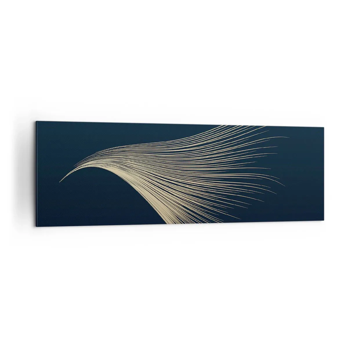 Quadro su tela - Stampe su Tela - Una delicata linea simile a una piuma su uno sfondo blu navy - 160x50cm - Come un capello d'angelo - Decorazione murale moderna per soggiorno e camera da letto ARTTOR
