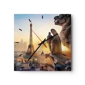 Orologio da parete - Orologio in Vetro - Vista della Torre Eiffel con i gargoyle sullo sfondo - 30x30cm - Tante cose sono cambiate... - Decorazione murale moderna per soggiorno e camera da letto ARTTOR