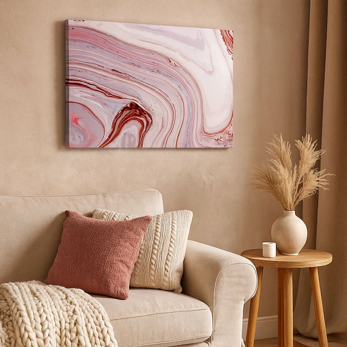 Quadro su tela - Stampe su Tela - Motivo astratto in rosa e bianco - 70x50cm - Dritto, poi a destra in basso - Decorazione murale moderna per soggiorno e camera da letto ARTTOR