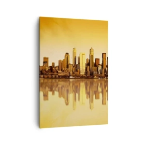 Quadro su tela - Stampe su Tela - Panorama della città riflesso nell'acqua al tramonto - 70x100cm - Silenzio della metropoli - Decorazione murale moderna per soggiorno e camera da letto ARTTOR