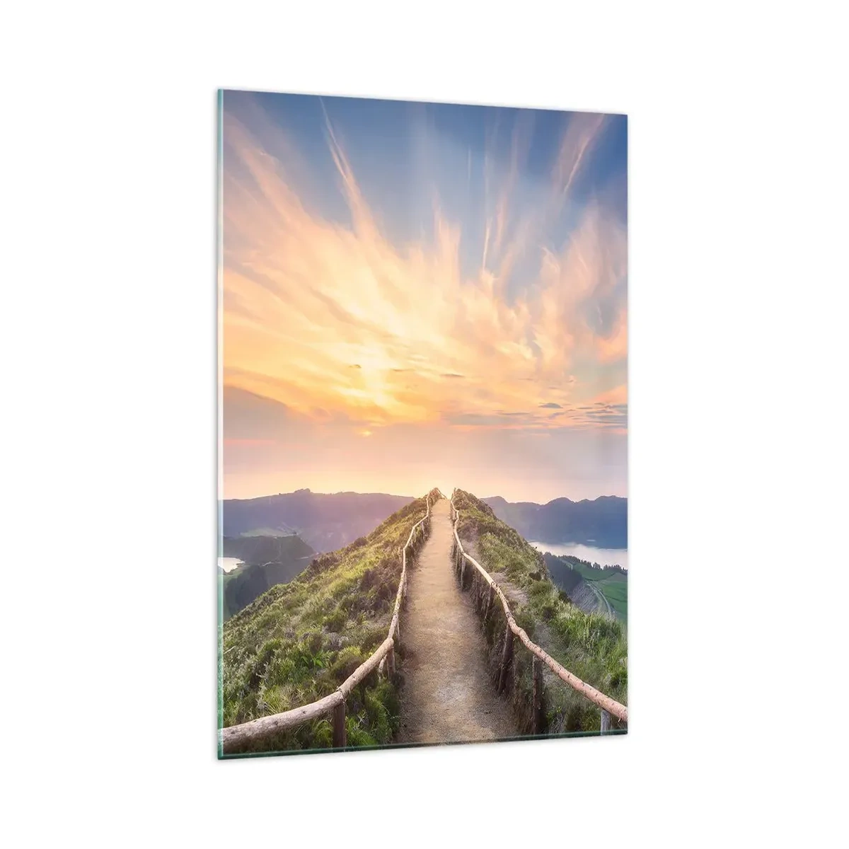 Quadro su vetro - Un pittoresco sentiero su una collina con vista sul tramonto - 80x120cm - Vicino al cielo - Decorazione murale moderna per soggiorno e camera da letto ARTTOR