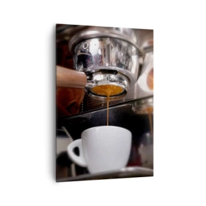 Quadro su tela - Stampe su Tela - Primo piano di una macchina da caffè che prepara un espresso fresco - 70x100cm - Il miglior momento della giornata - Decorazione murale moderna per soggiorno e camera da letto ARTTOR
