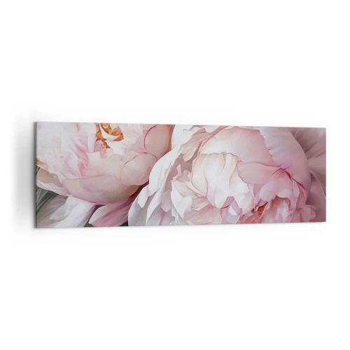 Quadro su tela - Stampe su Tela - Delicate peonie rosa in piena fioritura - 160x50cm - L'attimo della fioritura - Decorazione murale moderna per soggiorno e camera da letto ARTTOR