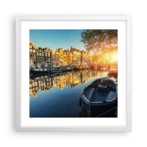 Poster in cornice bianca - L'alba ad Amsterdam - 40x40 cm