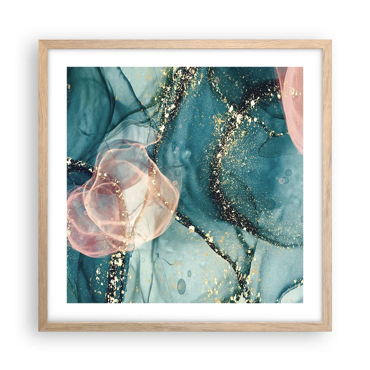 Poster in cornice rovere chiaro - Blu di seta, rosa di tulle - 50x50 cm