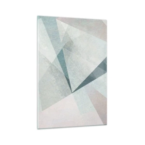 Quadro su vetro - Forme geometriche in tonalità pastello di blu e grigio - 70x100cm - Con calma ma dinamicamente - Decorazione murale moderna per soggiorno e camera da letto ARTTOR