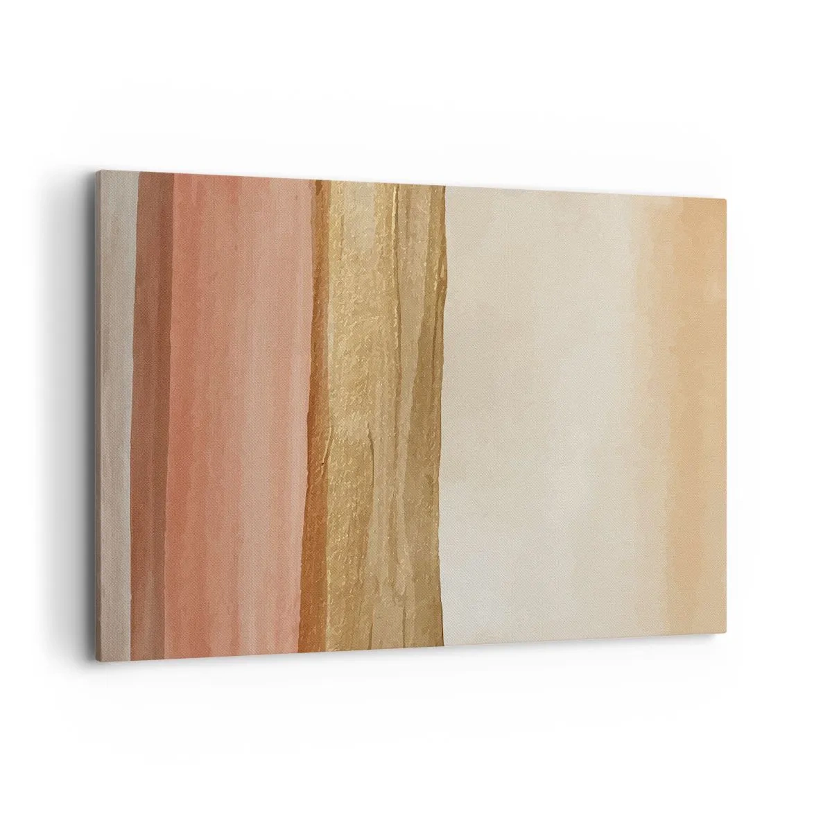 Quadro su tela - Stampe su Tela - Strisce astratte nei toni del beige, oro e rosa su tela - 120x80cm - Composizione verticale - Decorazione murale moderna per soggiorno e camera da letto ARTTOR