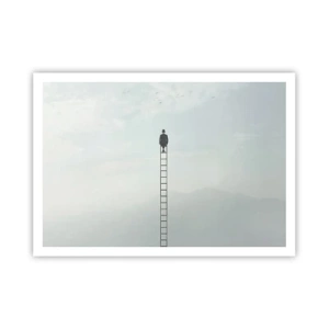 Poster - Un uomo su una scala che sale verso il cielo - 100x70cm - Innalzati al di sopra - Decorazione murale moderna per soggiorno e camera da letto ARTTOR
